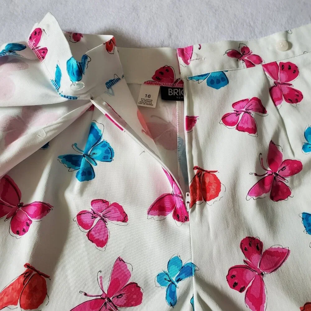 Briggs New York Skort Size 16 White Pink & Blue Butterflies Cotton Spandex - Picture 16 of 16